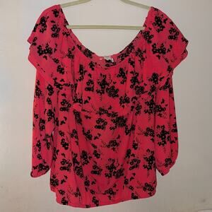 Michael Michael Kors Off Shoulder Ruffle Top – Geranium Floral Butterfly 2XL